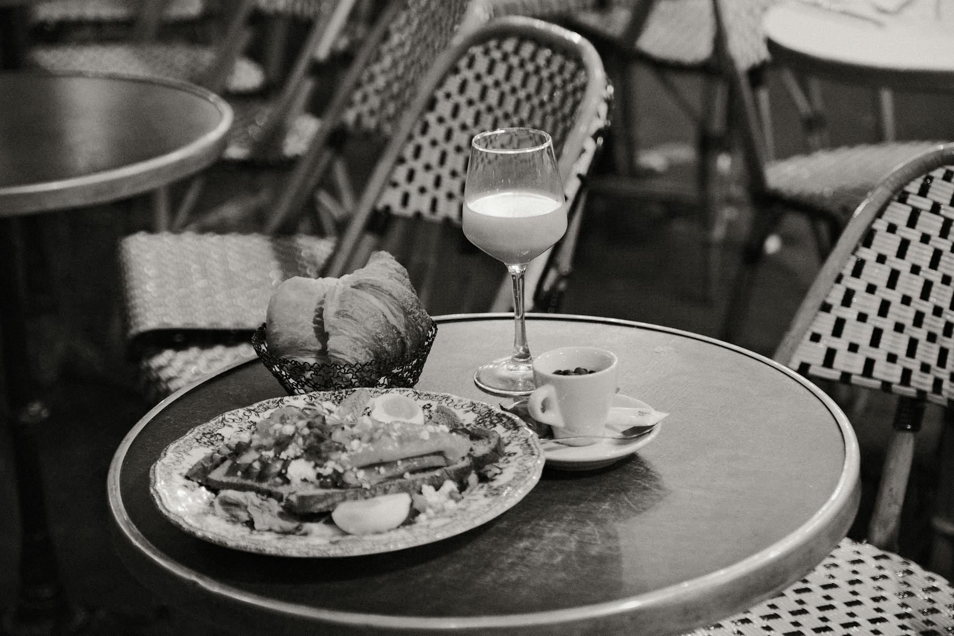 Brunch plate and coffee at a stylish Scandinavian café