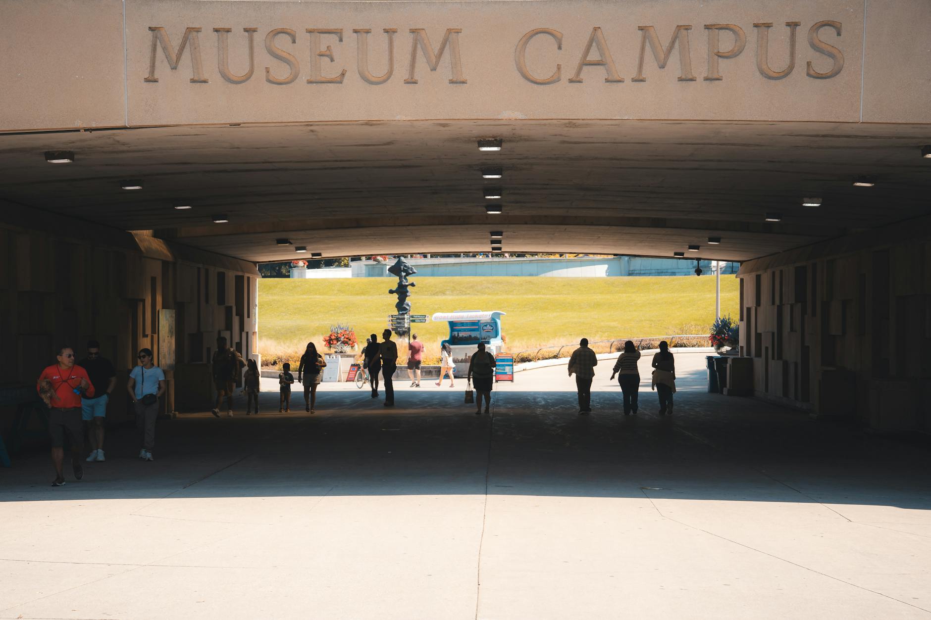 Visitors entering a Stockholm museum building entrance