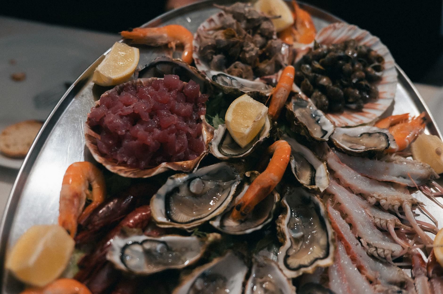 Seafood platter with oysters langoustines and shrimp