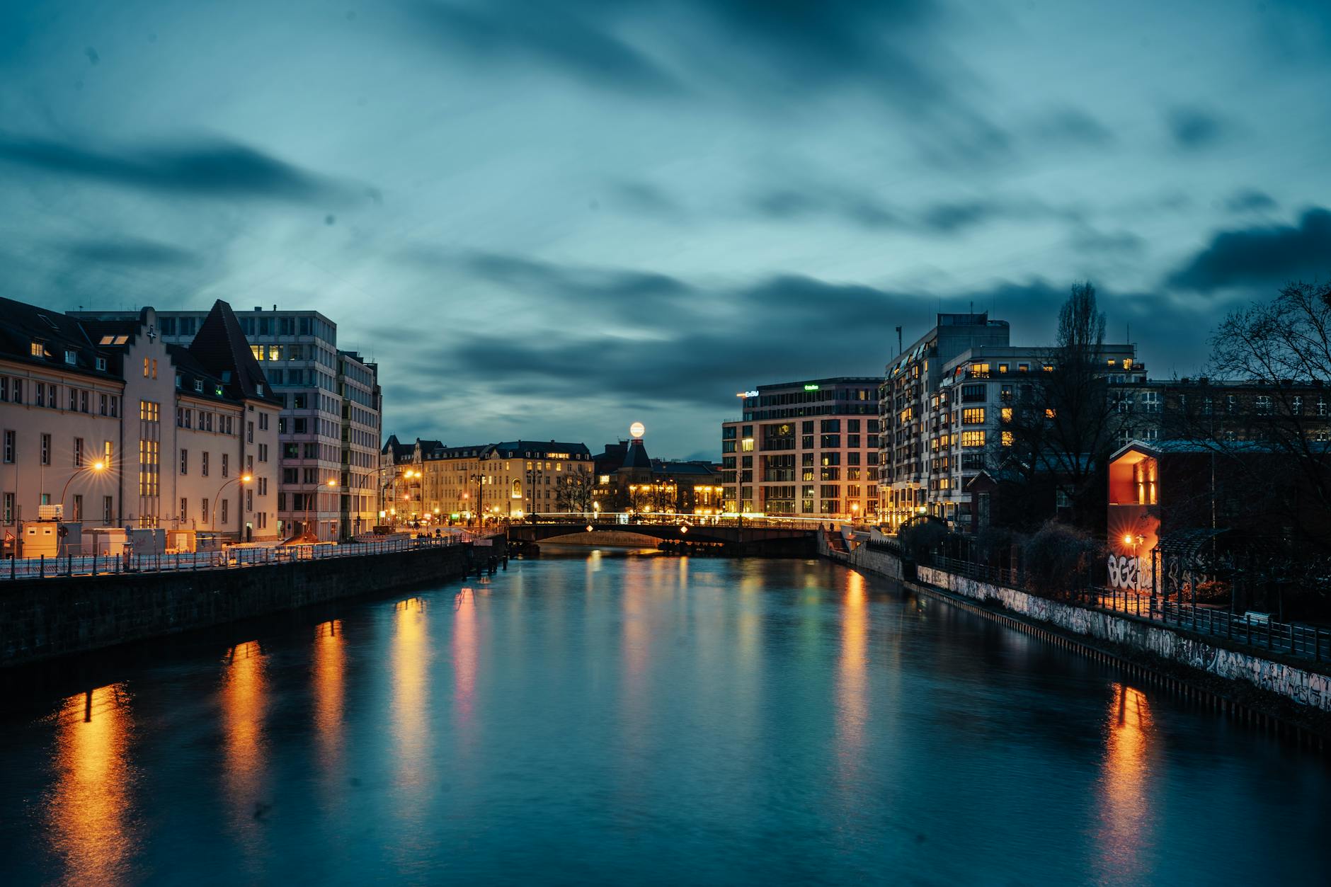 Stockholm at night during the long blue hour twilight