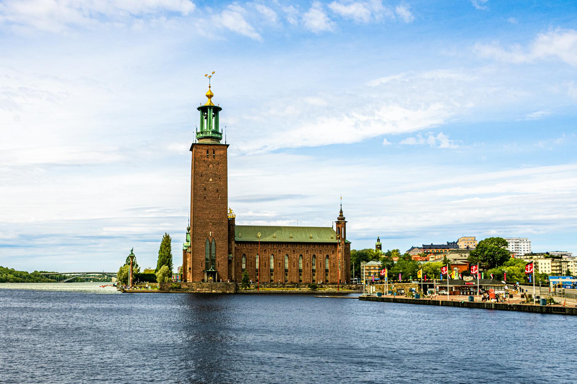 Stockholm City Hall tower with brick architecture