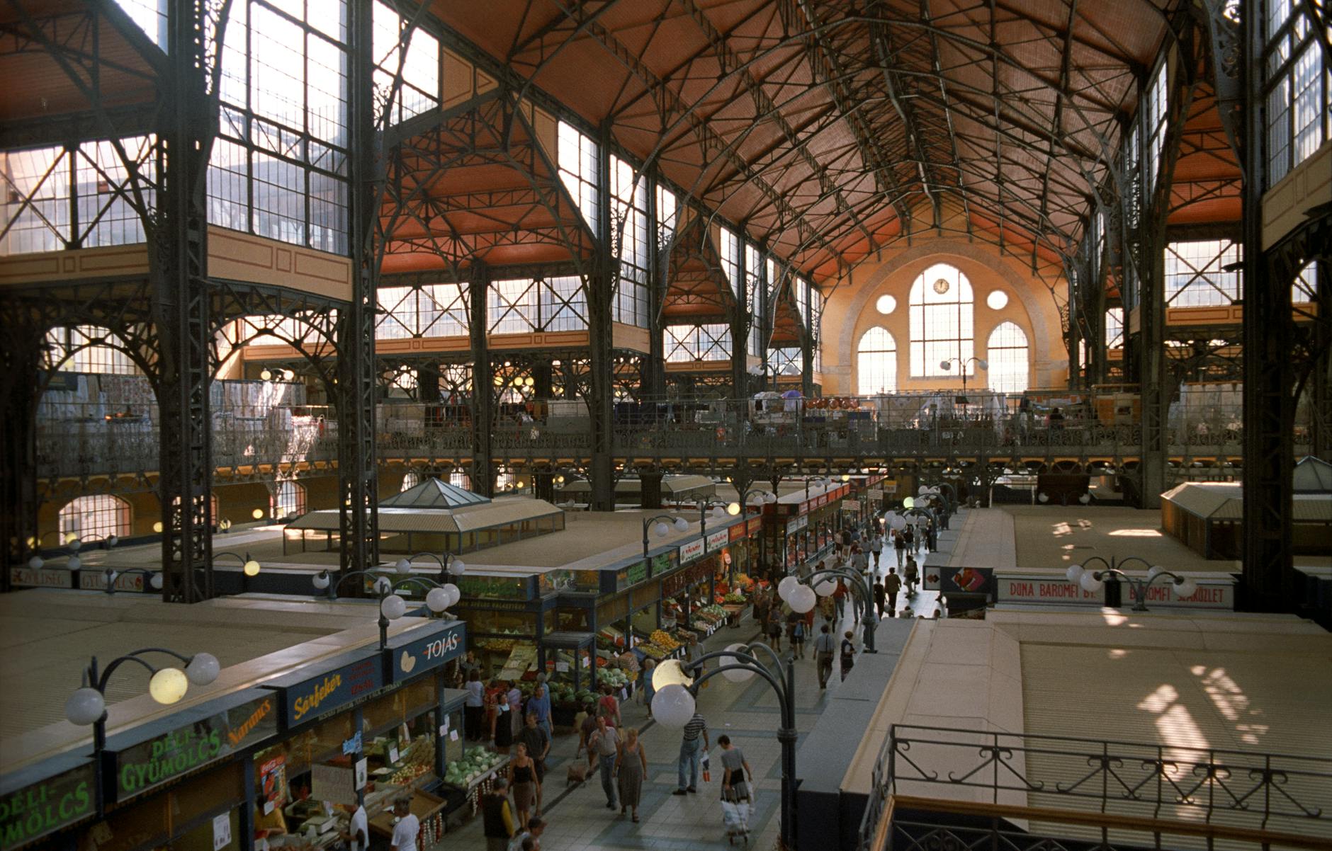 European food hall stall with prepared dishes
