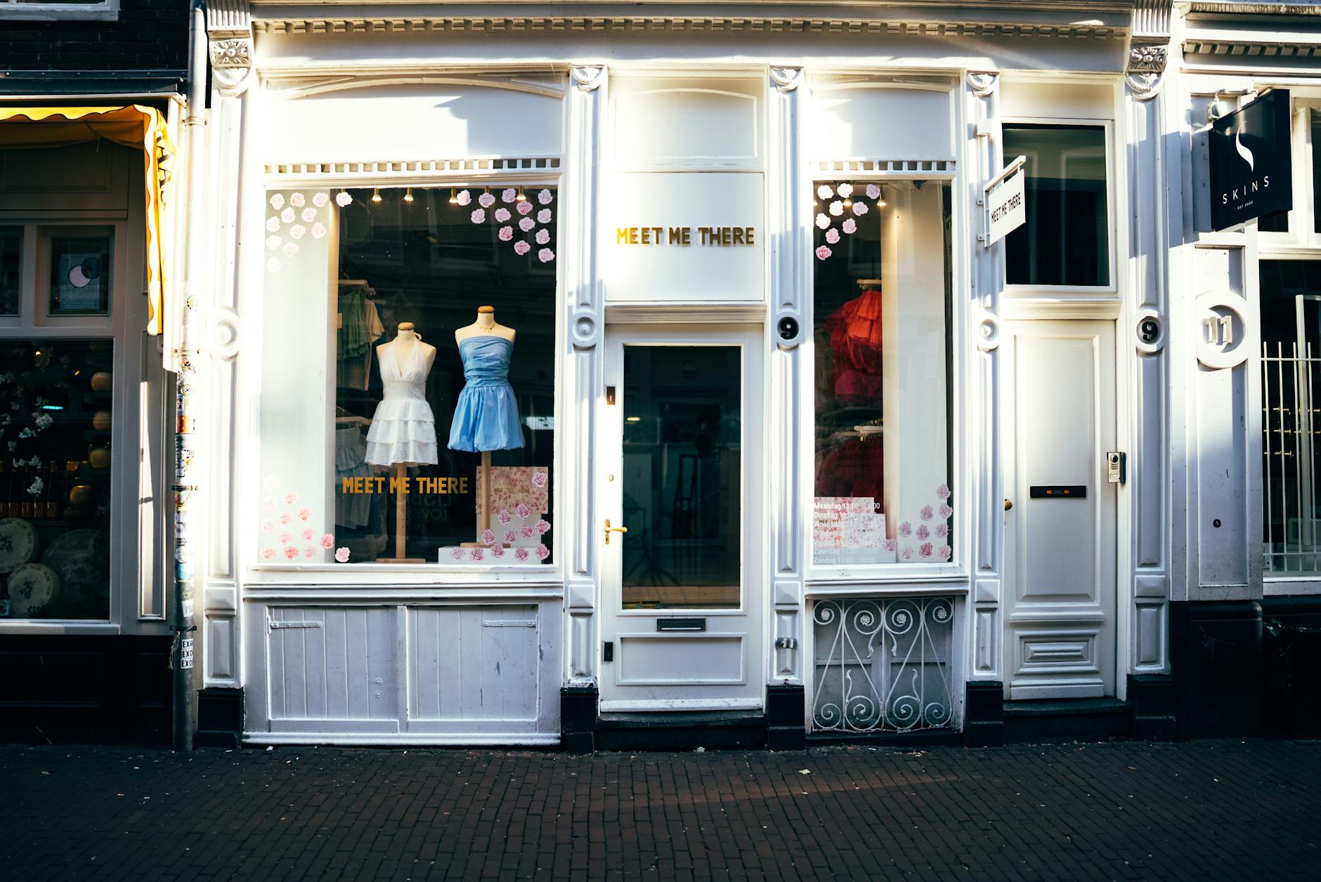 European shopping street with boutique storefronts