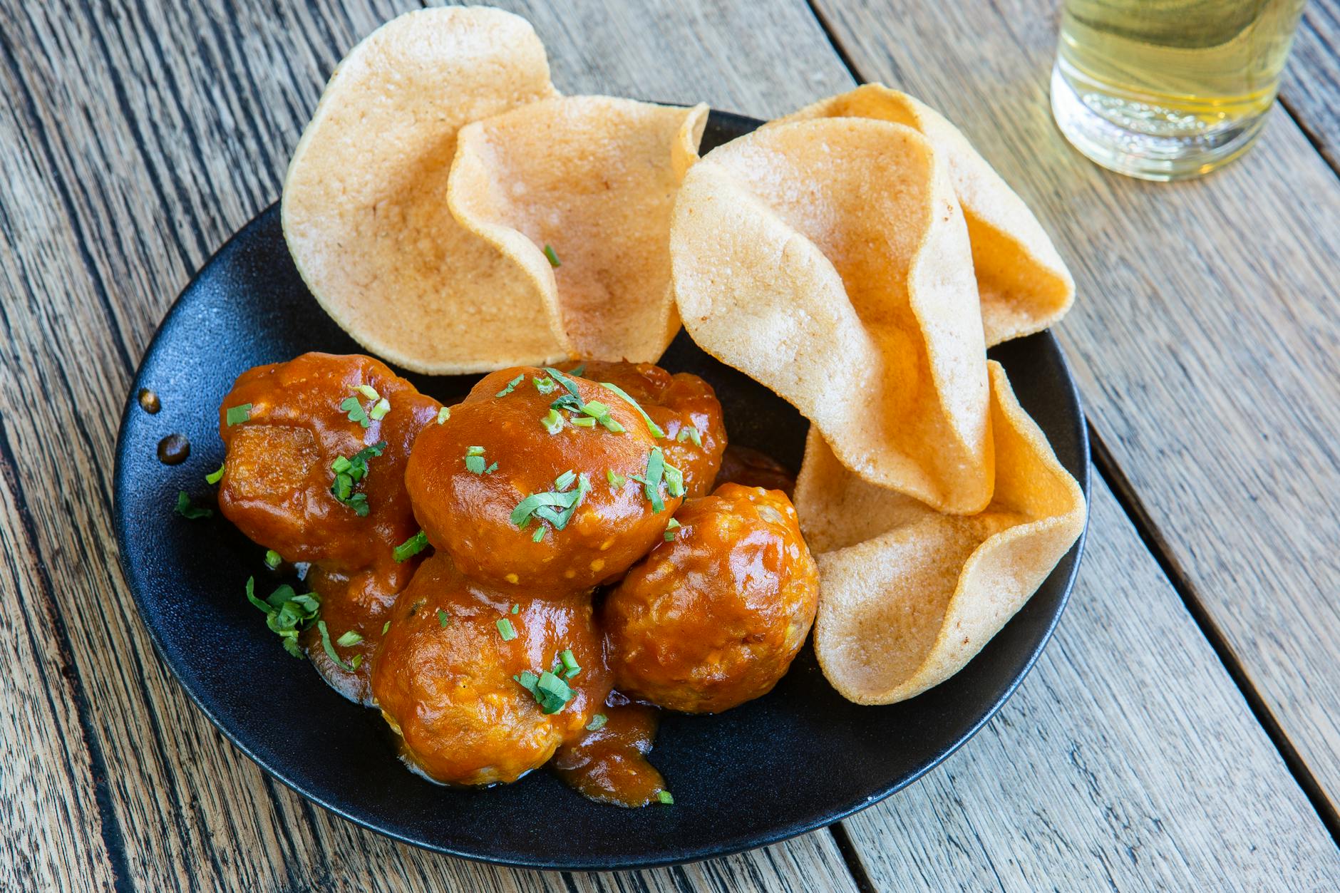 Traditional Swedish meatballs with lingonberry and potato