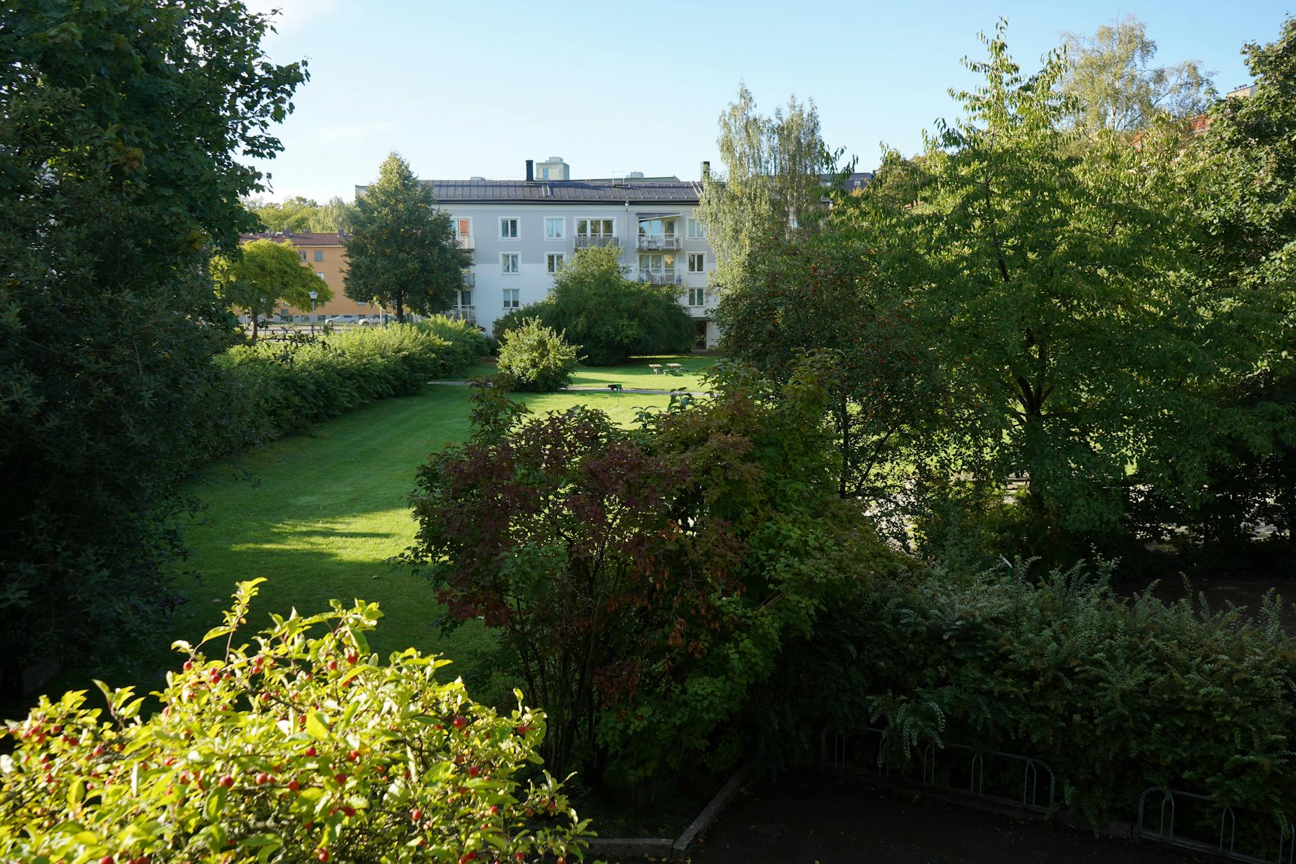 Quiet residential Vasastan street Stockholm with parkside buildings