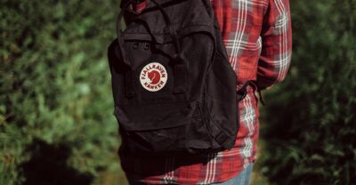 A Fjällräven Kånken rucksack worn on someone's back