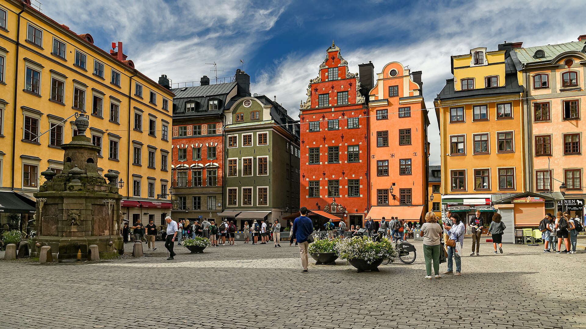 Stortorget square in Gamla Stan with its painted gabled houses and stone well