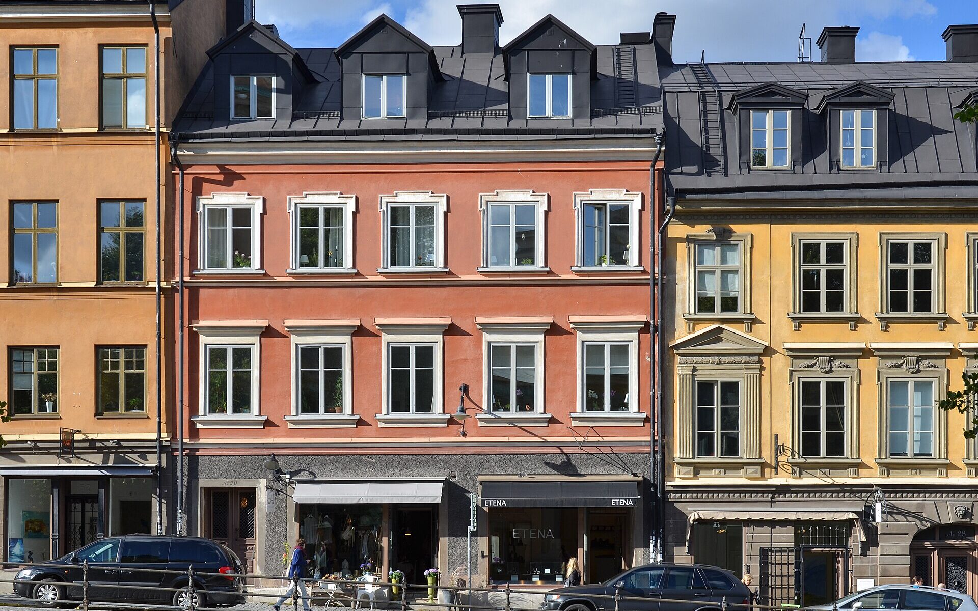 Colourful nineteenth-century buildings with small shopfronts along Hornsgatan on Södermalm